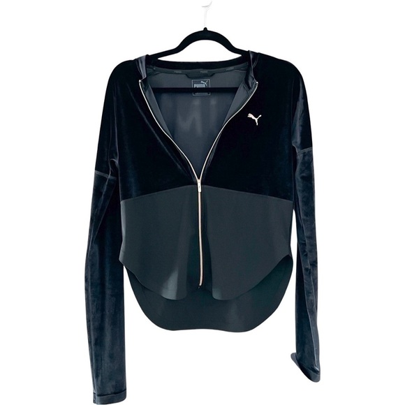 PUMA Long Sleeve Logo Velour Black Rose Gold Zip-up Hoodie Sz S - Picture 2 of 4